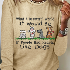 Women's Love Dogs Cotton-Blend Casual Long Sleeve Shirt, Long sleeves, Lilicloth.com