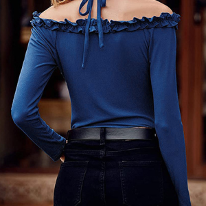 Long Sleeve Plain Regular Medium Elasticity Regular Fit Shirt For Women, Blouses, color:Deep Blue|size:3XL, Noracora
