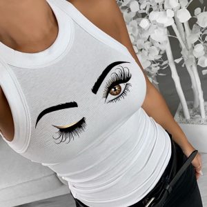 Eyelash Print Casual Tank Top, Tanks & Crop Tops, chicme - Women's Fashion Online