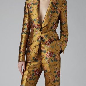 Regular Fit Urban Floral Long Sleeve Blazer, Blazers, color:Yellow|size:XXL, Stylewe