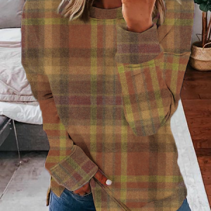Plaid Casual Sweatshirt, Hoodies&Sweatshirts, Lilicloth.com