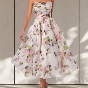 Floral Elegant Strapless Wedding Guest Dress, Wedding Guest Dresses, color:As Picture|size:XS, Stylewe