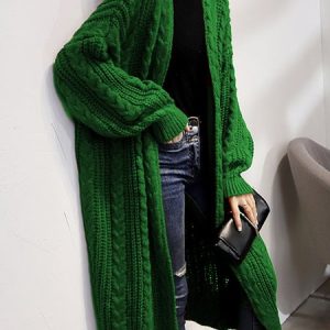 Plain   Urban Loose  Long Sleeve Sweater  Cardigan, Cardigans, color:Green|size:XXL, Stylewe