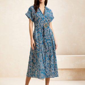 Women Floral Short Sleeve Comfy Boho Midi Dress, Dresses, color:Light Blue|size:XXL, Noracora