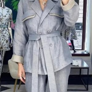 Daily Color Block Lapel Collar Urban Linen Blazer, Blazers, color:Gray|size:XXL, Stylewe