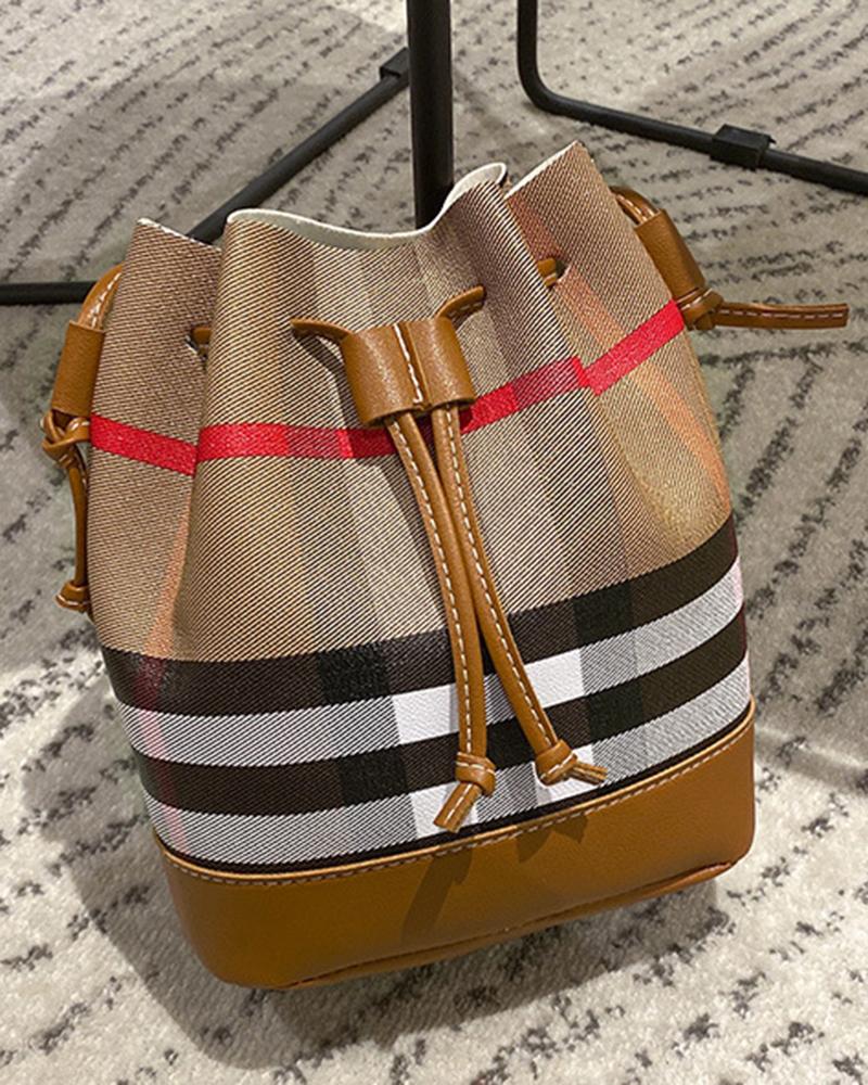 Plaid Print Drawstring Bucket Bag, Bags, chicme - Women's Fashion Online