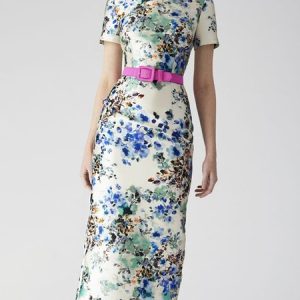 Floral Regular Fit Crew Neck Elegant Dress, Midi Dresses, color:As Picture|size:XXL, Stylewe