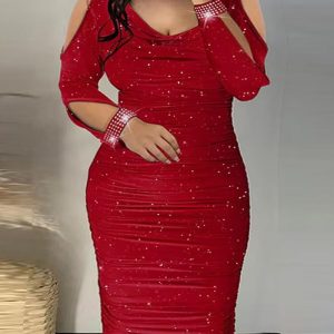 Plus Size Rhinestone Cold Shoulder Party Dress, Party Dresses, chicme - Women's Fashion Online