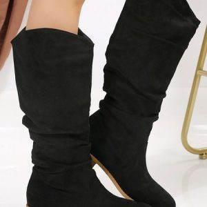 Simple Plain Non-Slip Slip On Low Heel Straight Boots, Boots, color:Black|size:43, Noracora