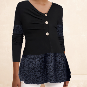 Women's Casual Plain Asymmetrical Floral Long Sleeve T-shirt, T-shirts, color:Black|size:XXL, catalog Noracora shop