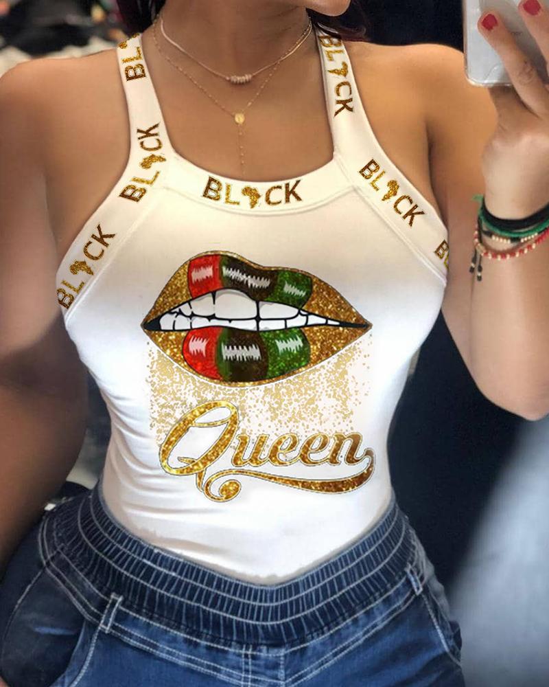 Lip Letter Print Bowknot Decor Tank Top, Tanks & Crop Tops, chicme - Women's Fashion Online