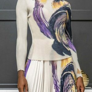 Daily Abstract Casual Stand Collar Long Sleeve T-Shirt, Tees, color:As Picture|size:XXL, Stylewe