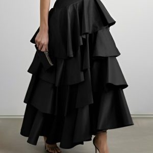 Elegant Regular Fit Plain Maxi Skirt, Skirts, color:Black|size:XXL, Stylewe