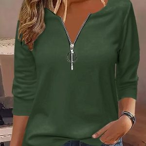 Casual Zipper Plain Loose T-Shirt, JustFashionNow T-Shirts, color:Green|size:XXL,