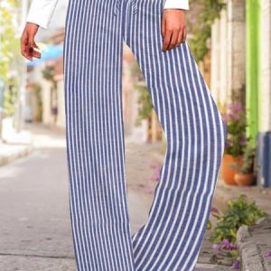 Casual Striped Long Lace-up Sweatpants & Joggers, Pants, color:Blue|size:3XL, Noracora
