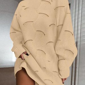 High Neck Hollow-out Casual Sweater Dress, Casual Dresses, chicme - Women's Fashion Online