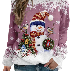 Casual Crew Neck Christmas Sweatshirt, Hoodies & Sweatshirts, color:Pink|size:XXL, Noracora