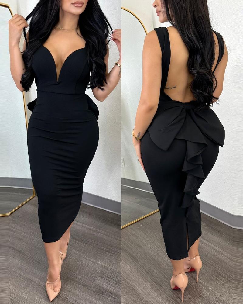 Plunge Ruffle Hem Backless Party Dress, Party Dresses, chicme - Women's Fashion Online
