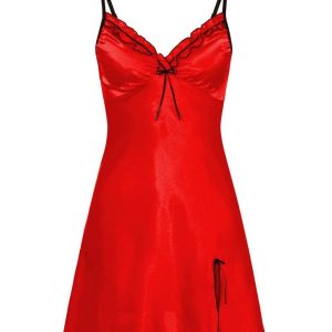 Spaghetti Strap Bowknot Decor Slit Sleep Dress, Night Dresses, chicme - Women's Fashion Online