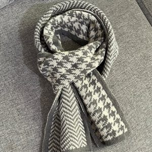Casual Houndstooth Warmth Knitted Scarf, Scarves, color:Gray|size:One-size, Noracora