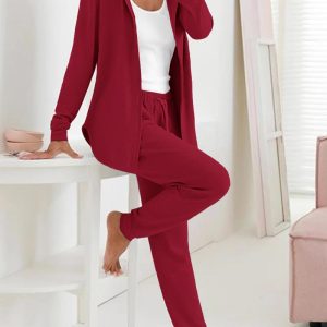 Long Sleeve Hooded Top & Drawstring Pants Set, Two-piece Sets, chicme - Women's Fashion Online