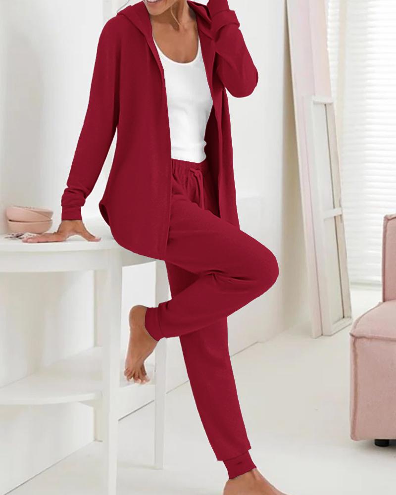 2 Pieces Outfit Long Sleeve Zip Up Curved Hem Hoodie Coat and Casual Drawstring Elastic Waist Cuffed Pants Set, women Two-piece Sets, ChicMe catalog - Image 2