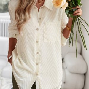 Shirt Collar Long Sleeve Plain Regular Loose Blouse For Women, Shirts, color:Apricot|size:XL, catalog Noracora shop