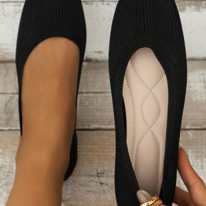 Casual Square Toe Comfy Insole Commuting Slip On Shallow Shoes, Flats, color:Black|size:43, JustFashionNow