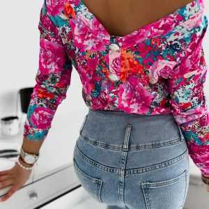 Floral Print Buttoned Backless Top, T-shirt & Tees, chicme - Women's Fashion Online