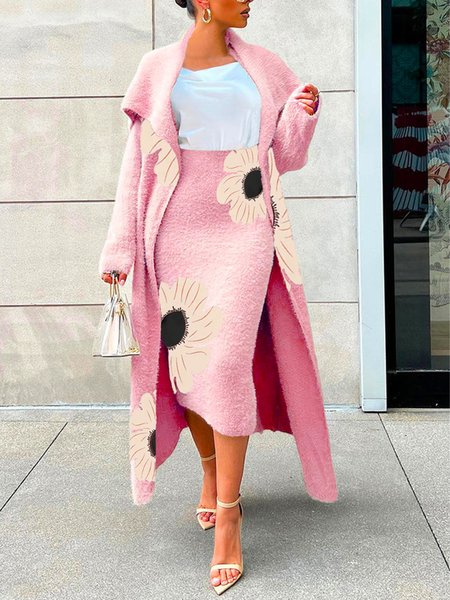 Elegant Floral Shawl Collar Loose Cardigan, Cardigans, color:Pink|size:XXL, Stylewe