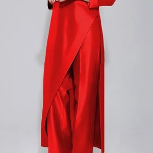 Regular Fit Plain Elegant Fashion Pants, Pants, color:Red|size:XXL, Stylewe