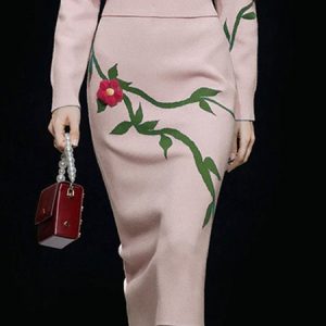 Elegant Floral Sweater Skirt, Skirts, color:Pink|size:XXL, Stylewe