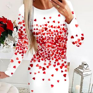 Heart Print Long Sleeve Bodycon Dress, Bodycon Dresses, chicme - Women's Fashion Online