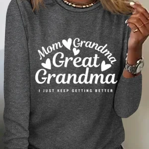 Great Grradma Simple Cotton-Blend Long Sleeve Shirt, Long sleeves, Lilicloth.com