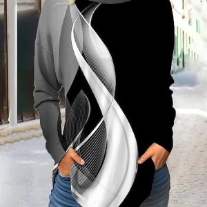 Casual Abstract Crew Neck Long Sleeve T-shirt, T-shirts, color:Gray|size:5XL, Noracora