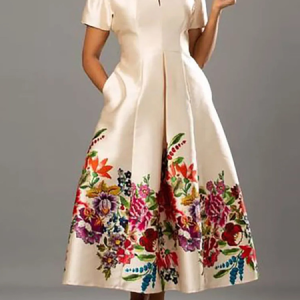 Plus Size Notched Regular Fit Elegant Floral Midi Dress, Plus Dresses, color:As Picture|size:4X, Stylewe