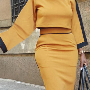 Regular Fit Crew Neck Color Block Long sleeve Elegant Blouse, Blouses and Shirts, color:Yellow|size:XXL, Stylewe