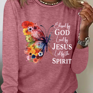 Blessed By God Loved By Jesus Led By The Spirit Casual Butterfly Shirt, Long sleeves, Lilicloth.com