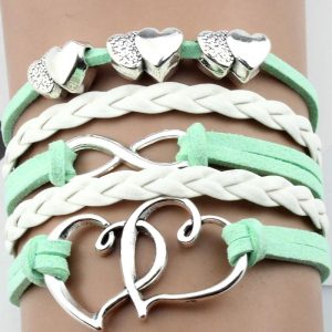1pc Pink Double Heart Braided Leather Bracelet, Bracelet, chicme - Women's Fashion Online