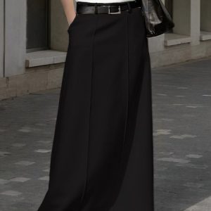 Plain Simple Regular Fit Long Skirt, Skirts, color:Black|size:XXL, Stylewe