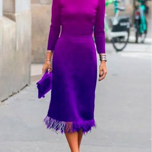 Ombre Crew Neck Elegant Midi Dress With No Belt, Midi Dresses, color:As Picture|size:XXL, Stylewe