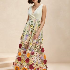 Women Floral V Neck Sleeveless Comfy Casual Maxi Dress, Dresses, color:As Picture|size:XL, Noracora
