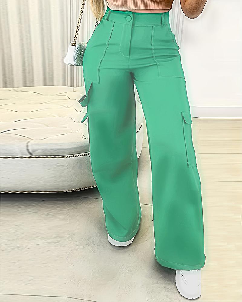 Pocket Design Wide Leg Cargo Pants, Pants, chicme - Women's Fashion Online