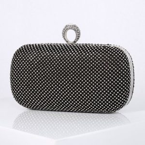 Sparkling Rhinestone Party Ring Clutch Bag With Chain Strap, Bags, color:Black|size:One-size, Stylewe