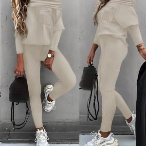 Off Shoulder Ruched Gigot Sleeve Top & Pants Set, Two-piece Sets, chicme - Women's Fashion Online