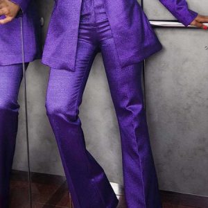 Urban Satin Regular Fit Fashion Pants, Pants, color:Purple|size:XXL, Stylewe