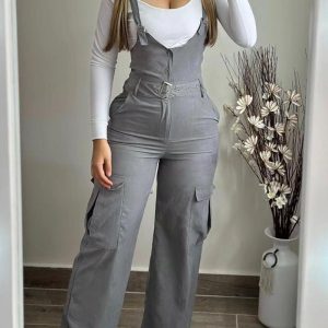 Pocket Design Buckled Buttoned Suspender Jumpsuit, Jumpsuits, chicme - Women's Fashion Online