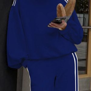 Loose Plain Urban Lantern Sleeve Turtleneck Sweatshirt, Hoodies and Sweatshirts, color:Dark Blue|size:XXL, Stylewe