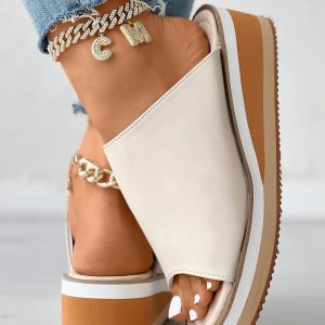 Contrast Paneled Peep Toe Wedge Slippers, women Wedges Shoes, ChicMe catalog