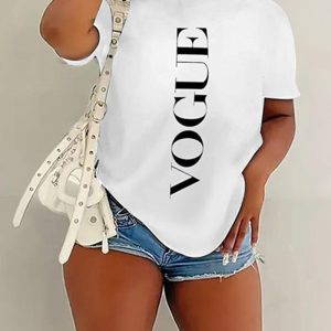 Plus Size Letter Print Short Sleeve Casual T-shirt, women T-shirt(plus), ChicMe catalog